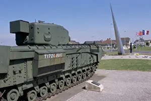 Calvados Prints: Churchill tank and monument 41 degrees RMC from D-Day in the Second World War