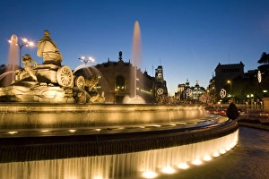 Radiant Prints: Cibeles fountain, Cibeles Square, Calle de Alcala, at Christmas time, Madrid