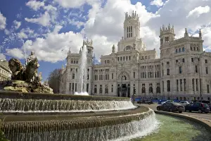 Water Fountain Prints: Cibeles sculpture and fountain, Main Post Office Building (Palacio de Communicaciones)