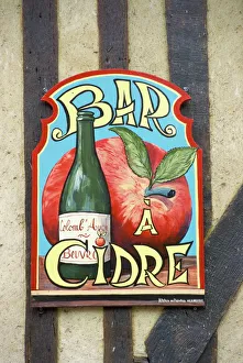 Bars Prints: Cider bar sign, Beuvron en Auge, Auge, Normandy, France, Europe