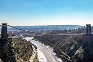 River Crossing Prints: Cifton Suspension Bridge over a scenic gorge with a river