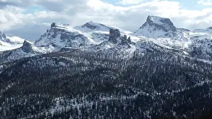 Belluno Prints: Cinque Torri, Averau and Ra gusela mountains covered in snow in a sunny day near Cortina d'Ampezzo