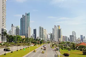 Vehicles Prints: The Cinta Costera (Malecon), a new road and promenade built on reclaimed land from the bay of Panama