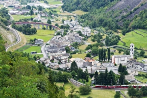Circular Prints: Circular railway viaduct, Brusio, Val Poschiavo, Graubunden, Switzerland, Europe