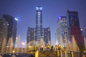 Guangzhou Prints: CITIC Plaza at dusk, Tianhe, Guangzhou, Guangdong, China, Asia