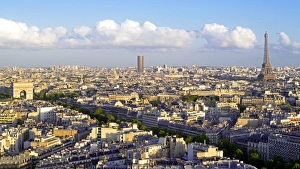 Arc De Triomphe Prints: City, Arc de Triomphe and the Eiffel Tower, viewed over rooftops, Paris, France, Europe