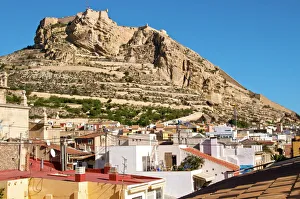 Alicante Prints: The city and castle Santa Barbara in the background, Alicante, Valencia province
