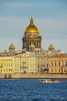 Russia Prints: City center of St. Petersburg from the River Neva at sunset with the St