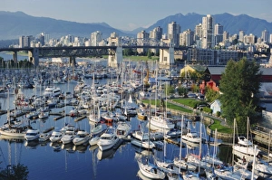 Canadian Prints: City centre seen across marina in Granville Basin, Vancouver, British Columbia, Canada