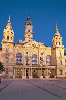 Western Transdanubia Prints: City Hall at dusk, Gyor, Western Transdanubia, Hungary, Europe