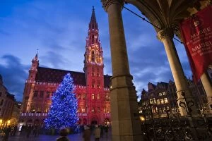 City Hall, Grand Place, UNESCO World Heritage Site, at Christmas time, Brussels