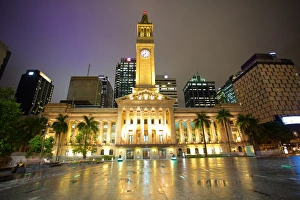 Clock Tower Prints: City Hall Illuminated, Brisbane, Queensland, Australia, Oceania