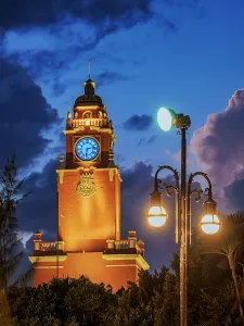 Enchanting Prints: City Hall Tower at dusk, Plaza Grande, Merida, Yucatan State, Mexico