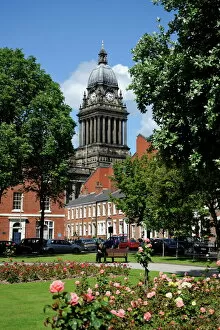 City Hall viewed from the Historic Georgian Park Square, Leeds, West Yorkshire