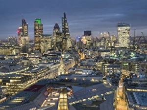 Urban Sprawl Prints: City of London skyline at dusk, London, England, United Kingdom, Europe