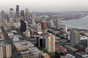 City overview from the observation deck of the Space Needle, 520 ft tall