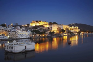 Udaipur Prints: City Palace at dusk, Udaipur, Rajasthan, India, Asia