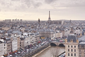 River Seine Prints: The city of Paris as seen from Notre Dame cathedral, Paris, France, Europe