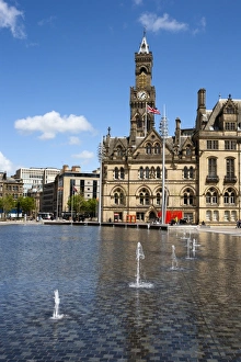 City Park Fountains and City Hall, Bradford, West Yorkshire, England