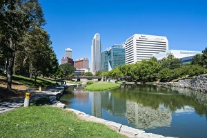 City park lagoon with downtown Omaha, Nebraska, United States of America, North America