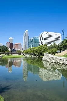Images Dated 6th August 2011: City park lagoon with downtown Omaha, Nebraska, United States of America, North America