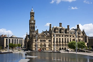 Local Government Prints: City Park Pool and City Hall, City of Bradford, West Yorkshire, England