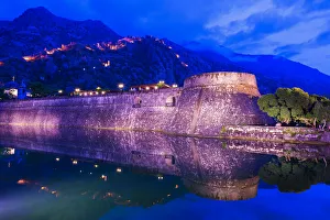 Montenegro Prints: City ramparts of the old town reflecting in the water at sunset