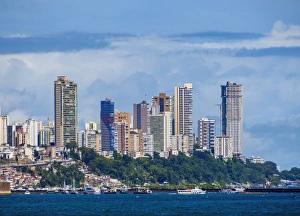 Brazilian Prints: City seen from the Bay of All Saints, Salvador, State of Bahia, Brazil, South America