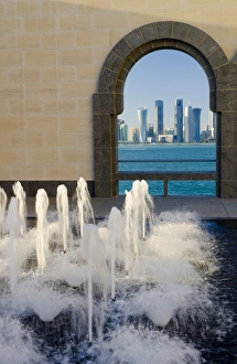 Water Fountain Prints: City skyline, Al Bidda Tower, Palm Tower West