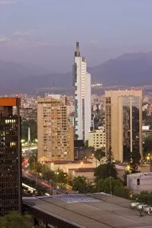 Images Dated 25th March 2008: City skyline and the Andes mountains at dusk, Santiago, Chile, South America