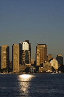 Moonlight Prints: City skyline across Boston Harbor at dawn