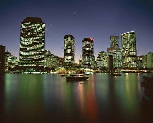 Queens Land Prints: City skyline and Brisbane River at night, Brisbane, Queensland, Australia, Pacific
