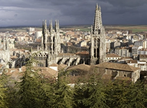 Burgos Prints: City skyline and Christian cathedral
