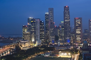 City skyline at dusk