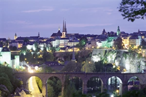 City skyline at dusk