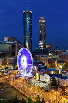 Ferris Wheel Collection: City skyline, elevated view over Downtown and the Centennial Olympic Park in Atlanta, Georgia