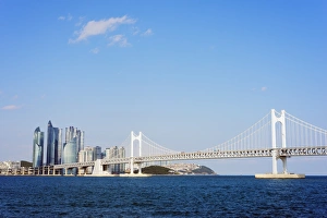City skyline and Gwangang bridge, Busan, South Korea, Asia