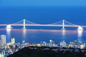 City skyline and Gwangang bridge, Busan, South Korea, Asia