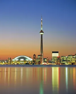 Canadian Prints: City skyline including CN Tower in the evening, Toronto, Ontario, Canada