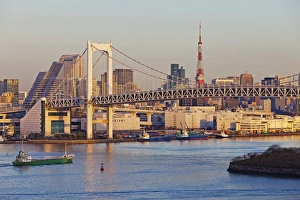 Tokyo Bay Prints: City skyline including the Rainbow Bridge and Tokyo Tower, Odaiba, Tokyo Bay