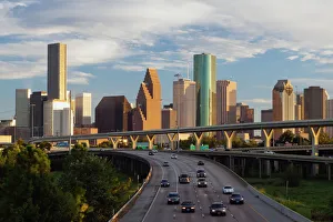 Texas Prints: City skyline and Interstate, Houston, Texas, United States of America, North America