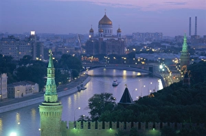 Moscow Prints: City skyline and the Moskva River at dusk