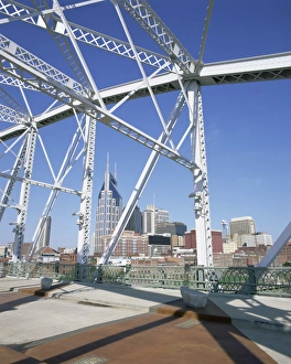 Pedestrian Bridge Prints: City skyline and new pedestrian bridge