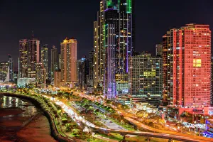 Panama Prints: City skyline at night, Panama City, Panama, Central America