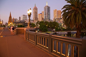 City skyline from Princes Bridge at dusk, Melbourne, Victoria, Australia, Pacific