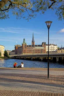 Lamp Post Prints: City skyline, Riddarholmen, Stockholm, Sweden, Scandinavia, Europe