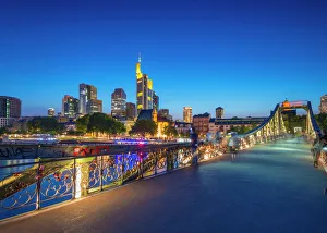 Hesse Prints: City skyline across River Main, Frankfurt am Main, Hesse, Germany, Europe