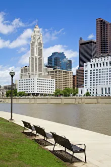 Bench Prints: City skyline and the Scioto River, Columbus, Ohio, United States of America