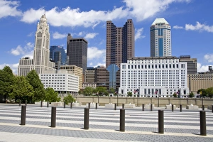 Bollard Prints: City skyline and the Scioto River, Columbus, Ohio, United States of America
