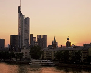 City skyline at sunset